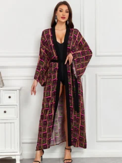Robe de vacances oversize à manches longues imprimée rose décontractée