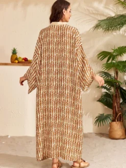 Robe de vacances oversize à manches longues imprimée rose décontractée