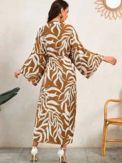 Robe de vacances oversize à manches longues imprimée rose décontractée