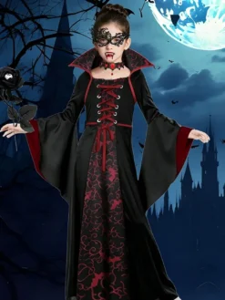 Robe de vampire médiévale pour fille style gothique victorien cosplay enfant 6 pièces