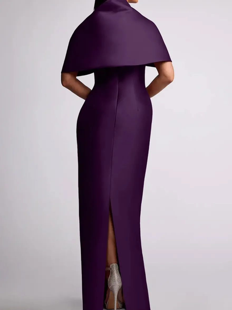 Robe d'invitée de mariage robe de mère de la mariée longue au sol avec perles et cape amovible
