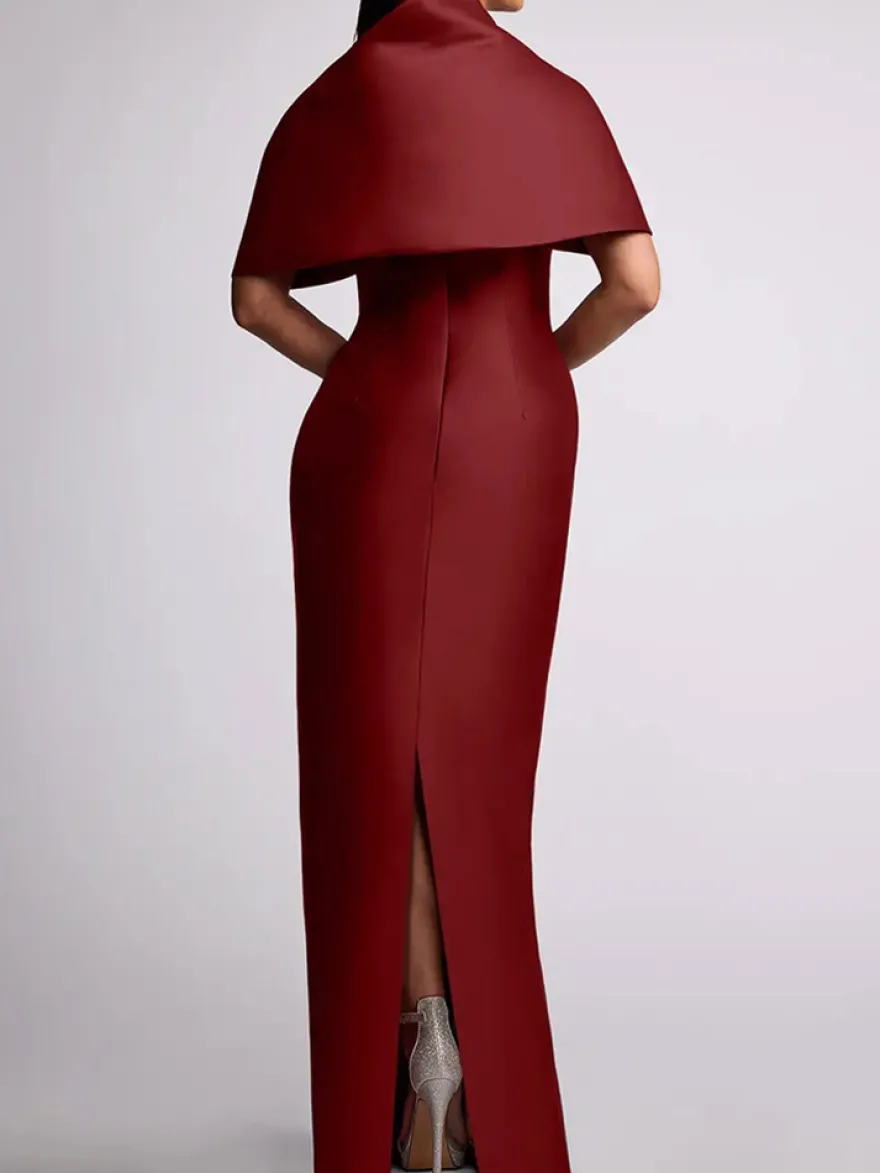 Robe d'invitée de mariage robe de mère de la mariée longue au sol avec perles et cape amovible
