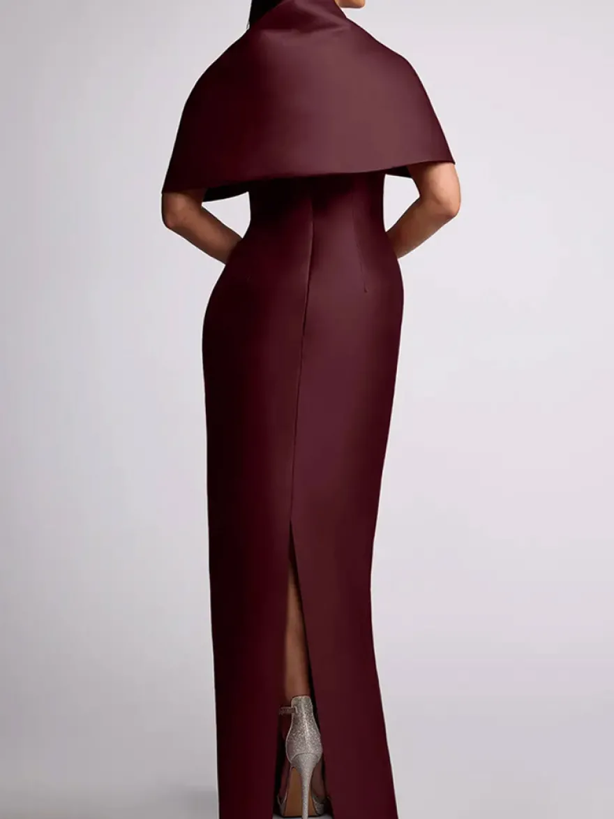 Robe d'invitée de mariage robe de mère de la mariée longue au sol avec perles et cape amovible