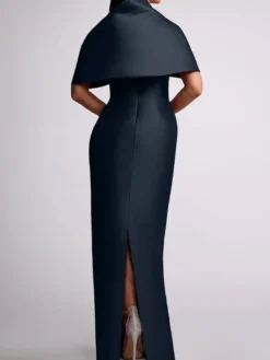 Robe d'invitée de mariage robe de mère de la mariée longue au sol avec perles et cape amovible