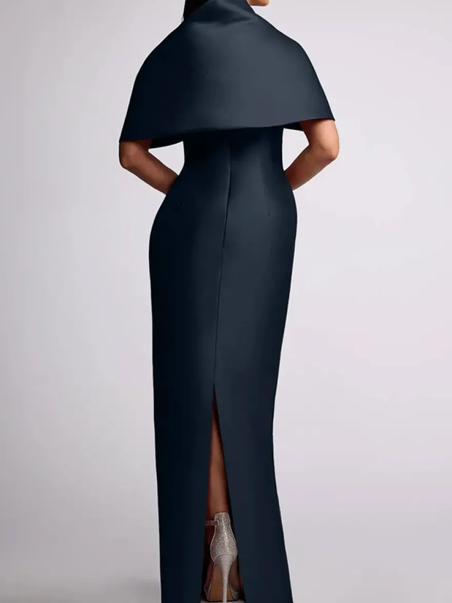 Robe d'invitée de mariage robe de mère de la mariée longue au sol avec perles et cape amovible