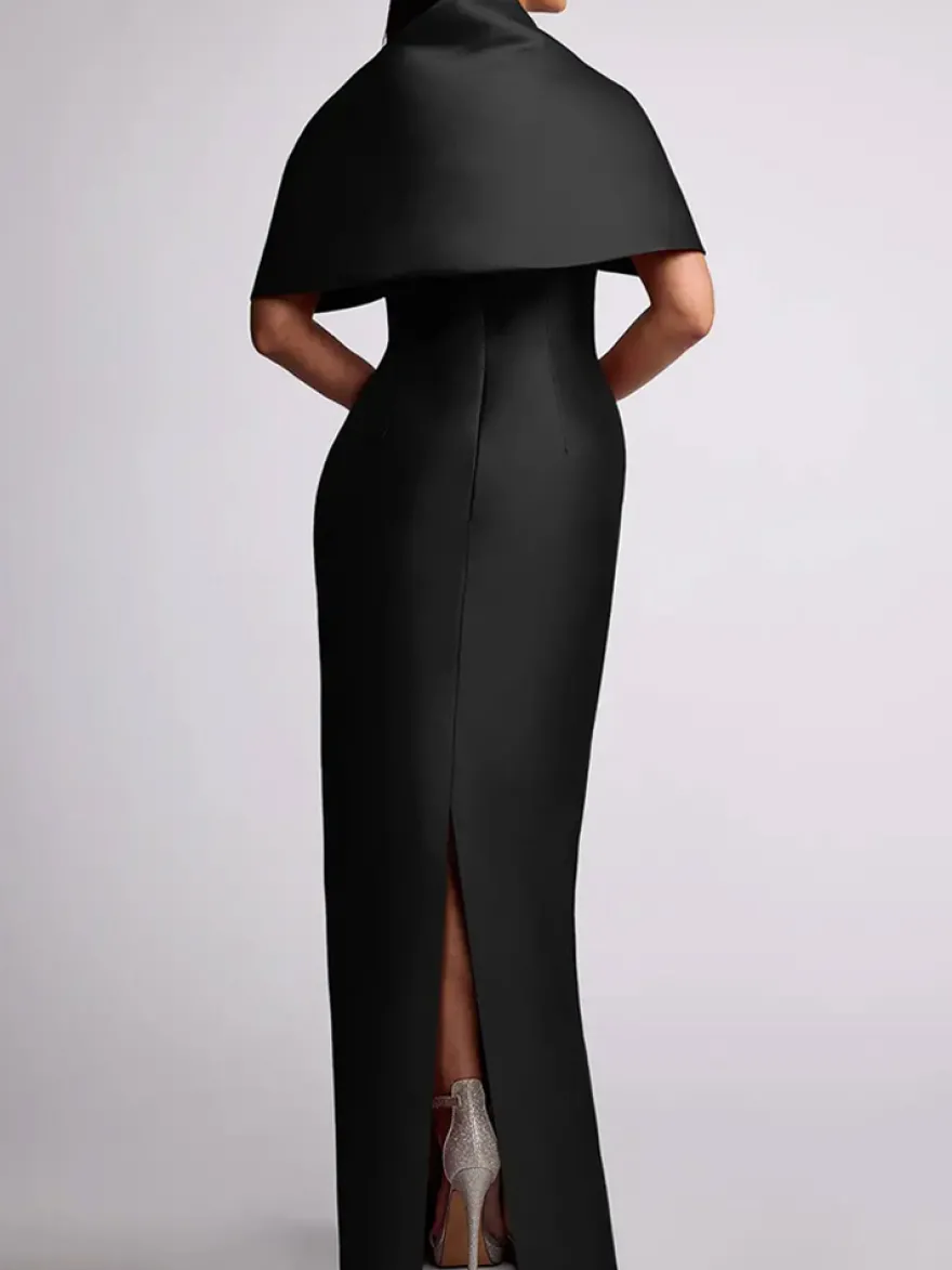 Robe d'invitée de mariage robe de mère de la mariée longue au sol avec perles et cape amovible