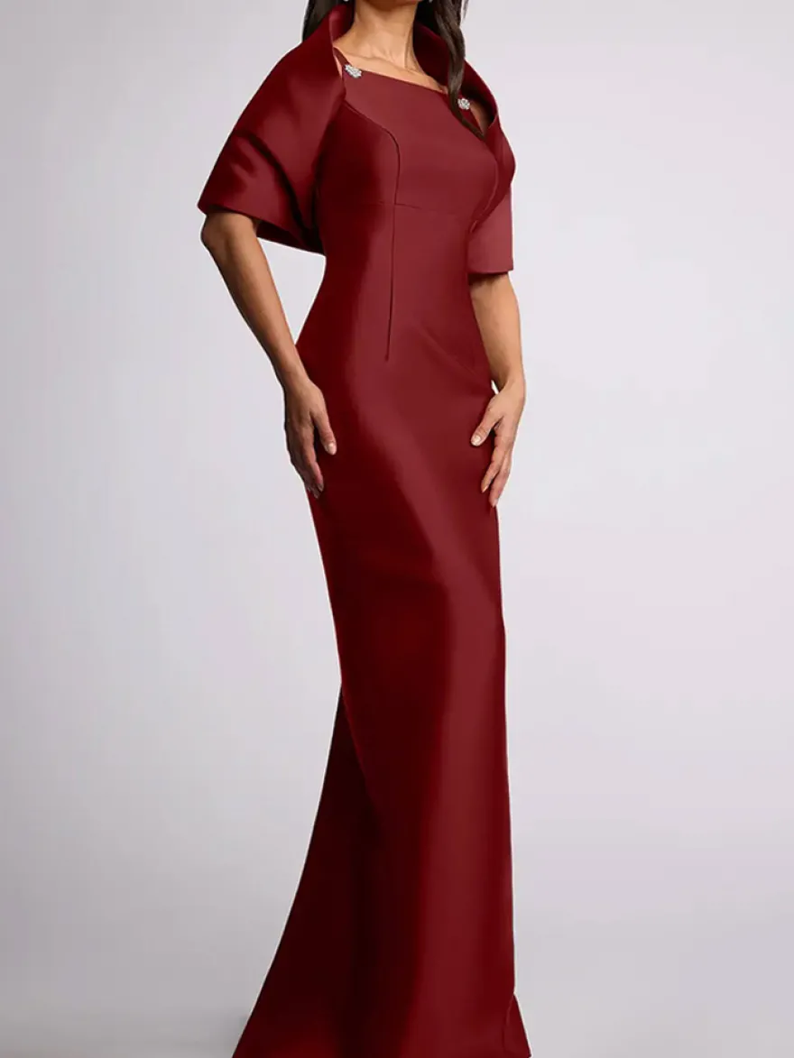 Robe d'invitée de mariage robe de mère de la mariée longue au sol avec perles et cape amovible