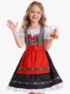 Robe Dirndl allemande pour fille tenue traditionnelle bavaroise pour la fête de l'Oktoberfest robe vintage à manches courtes pour enfants.