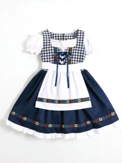 Robe Dirndl allemande pour fille tenue traditionnelle bavaroise pour la fête de l'Oktoberfest robe vintage à manches courtes pour enfants.