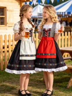 Robe Dirndl allemande pour fille tenue traditionnelle bavaroise pour la fête de l'Oktoberfest robe vintage à manches courtes pour enfants.