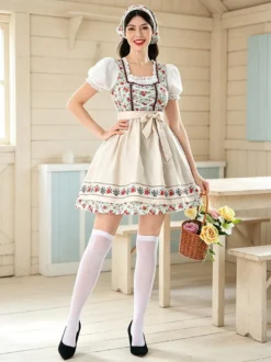 Robe Dirndl de l'Oktoberfest ensemble Dirndl mini-robe de soubrette bavaroise style allemand Munich Wiesn carnaval pour femmes festival de la bière