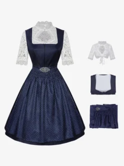 Robe Dirndl mi-longue pour femme style Oktoberfest déguisements costumes de fêtes robe bleue rétro d'Halloween pour femme adulte ensemble d'Halloween