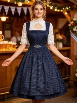 Robe Dirndl mi-longue pour femme style Oktoberfest déguisements costumes de fêtes robe bleue rétro d'Halloween pour femme adulte ensemble d'Halloween