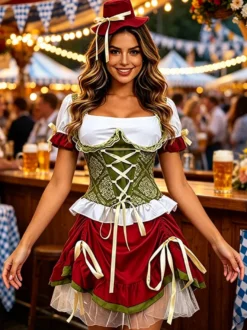 Robe Dirndl mi-longue pour femme costume traditionnel rouge pour l'Oktoberfest jupe moderne et élégante.