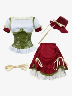 Robe Dirndl mi-longue pour femme costume traditionnel rouge pour l'Oktoberfest jupe moderne et élégante.