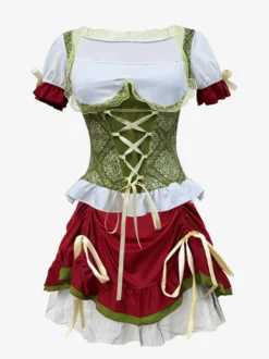 Robe Dirndl mi-longue pour femme costume traditionnel rouge pour l'Oktoberfest jupe moderne et élégante.