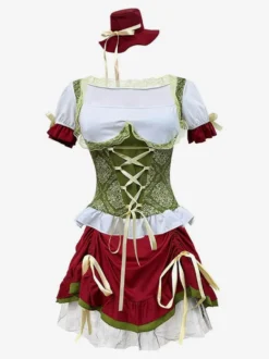 Robe Dirndl mi-longue pour femme costume traditionnel rouge pour l'Oktoberfest jupe moderne et élégante.