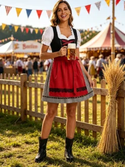 Robe Dirndl Oktoberfest pour femme ensemble 3 pièces