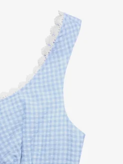 Robe d'été bleue mini à lacets sans manches et dos nu longueur genou idéale pour une soirée en amoureux