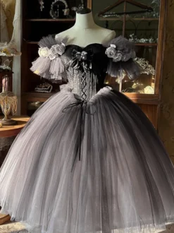 Robe Fairy Lolita à décolleté cœur manches courtes en tulle fleuri robe Sweet Lolita pour tea party