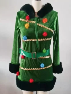 Robe Femme Noël Moulante Verte Déguisement Enfant Costumes de Vacances de Noël