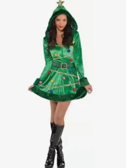Robe Femme Noël Moulante Verte Déguisement Enfant Costumes de Vacances de Noël