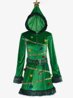 Robe Femme Noël Moulante Verte Déguisement Enfant Costumes de Vacances de Noël