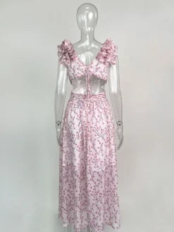 Robe fleurie fluide décolleté plongeant fente haute dos nu maxi robe bohème