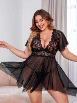 Robe Lingerie Pour Femme Nuisette Sexy En Dentelle Rouge