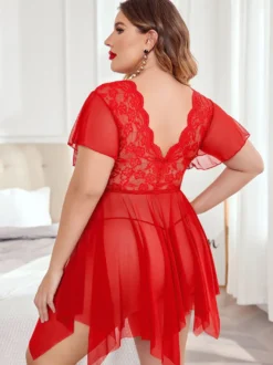 Robe Lingerie Pour Femme Nuisette Sexy En Dentelle Rouge