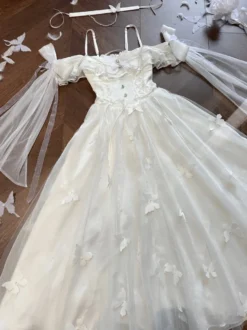 Robe Lolita blanche sans manches avec perles tenue décontractée pour tous les jours mariage Hime