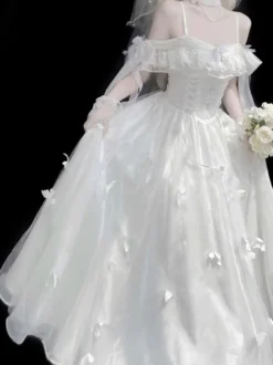 Robe Lolita blanche sans manches avec perles tenue décontractée pour tous les jours mariage Hime