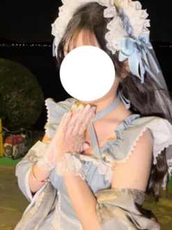 Robe Lolita classique en mousseline de soie volants sans manches imprimé floral bleu classique