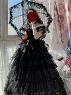 Robe Lolita douce de mariage Hime couvre-chef sans manches robe Lolita blanche robe à blocs de couleurs