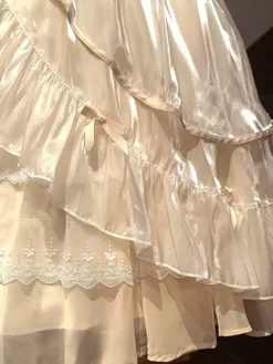 Robe Lolita Douce Fluide Manches Courtes En Dentelle Conte De Fées Décontracté Nœuds Volants Tulle Blanc