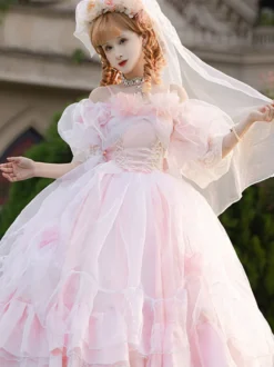 Robe Lolita douce à manches courtes pull de mariée robe Hime Lolita de mariage
