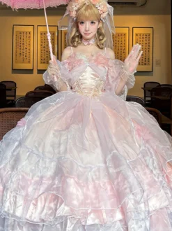 Robe Lolita douce à manches courtes pull de mariée robe Hime Lolita de mariage