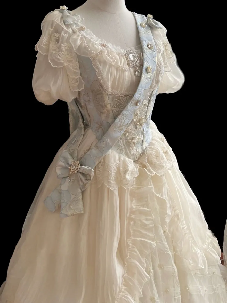 Robe Lolita douce Robe en polyester à manches longues Robe de mariée Lolita