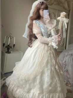 Robe Lolita douce Robe en polyester à manches longues Robe de mariée Lolita