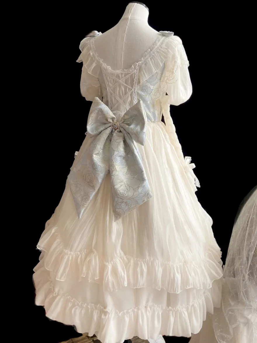 Robe Lolita douce Robe en polyester à manches longues Robe de mariée Lolita