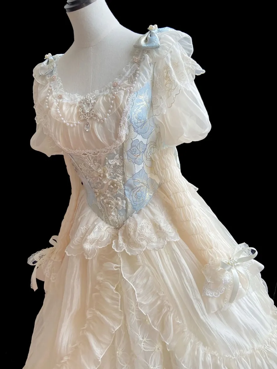 Robe Lolita douce Robe en polyester à manches longues Robe de mariée Lolita