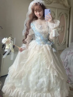 Robe Lolita douce Robe en polyester à manches longues Robe de mariée Lolita