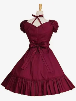 Robe lolita en popeline à volants douse col carré Déguisements