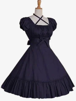 Robe lolita en popeline à volants douse col carré Déguisements