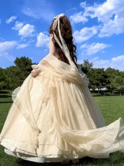 Robe Lolita Fée Abricot sans manches à dos nu avec nœud robe de bal Lolita pour tea party