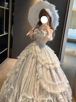 Robe Lolita féerique bleu ciel clair nœuds volants bandage robe Lolita pour tea party