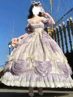 Robe Lolita féerique JSK à nœuds fronces et volants en tulle imprimé floral nuisette Lolita