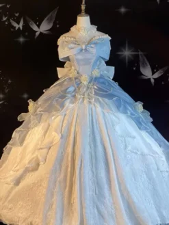 Robe Lolita féerique épaules dénudées nœud en dentelle robe Lolita longue jusqu'au sol