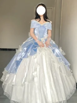 Robe Lolita féerique épaules dénudées nœud en dentelle robe Lolita longue jusqu'au sol