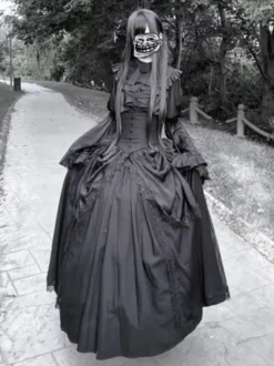 Robe Lolita gothique noire à manches longues style vintage chic